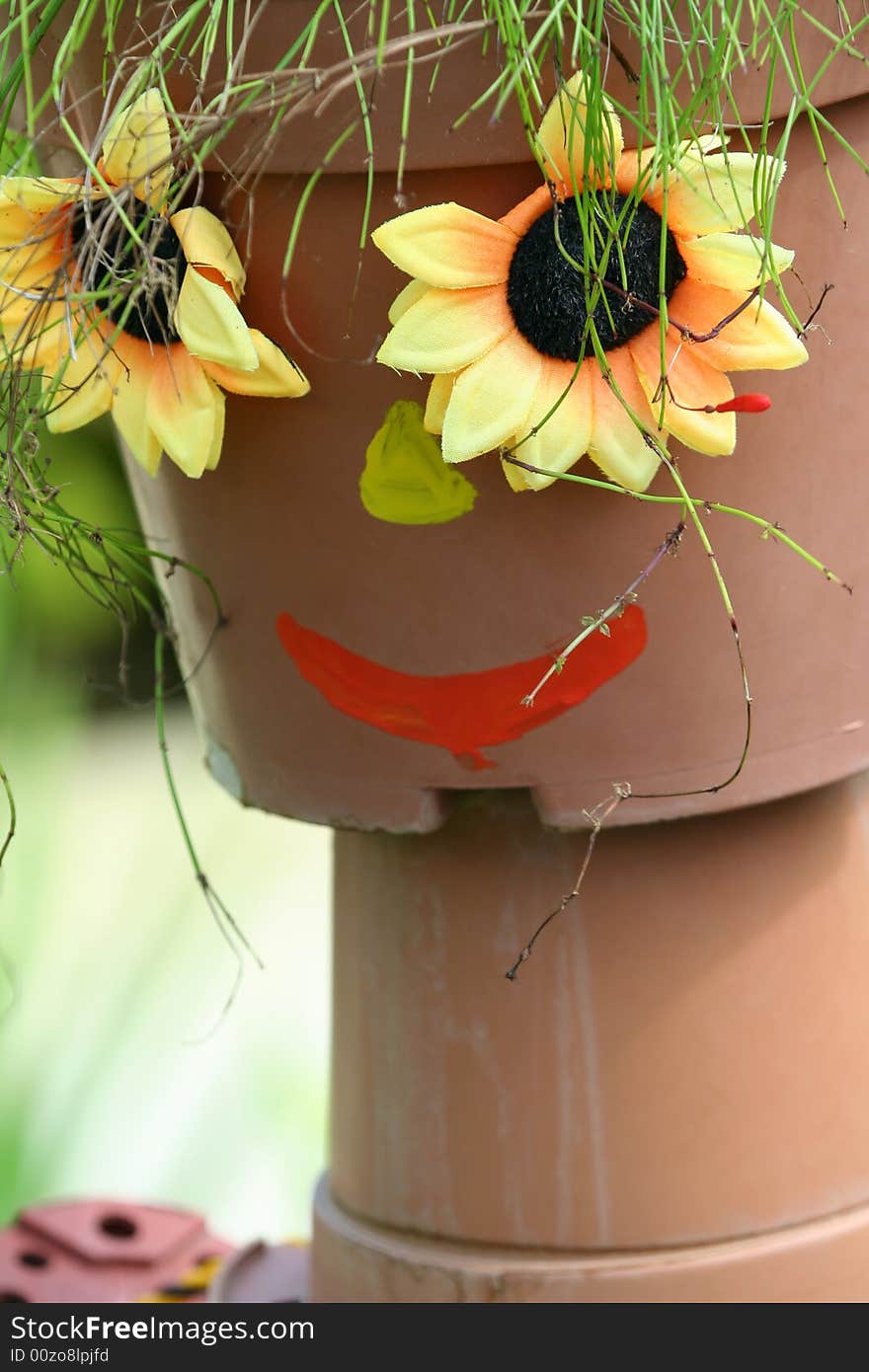 Smiling face and flower pots