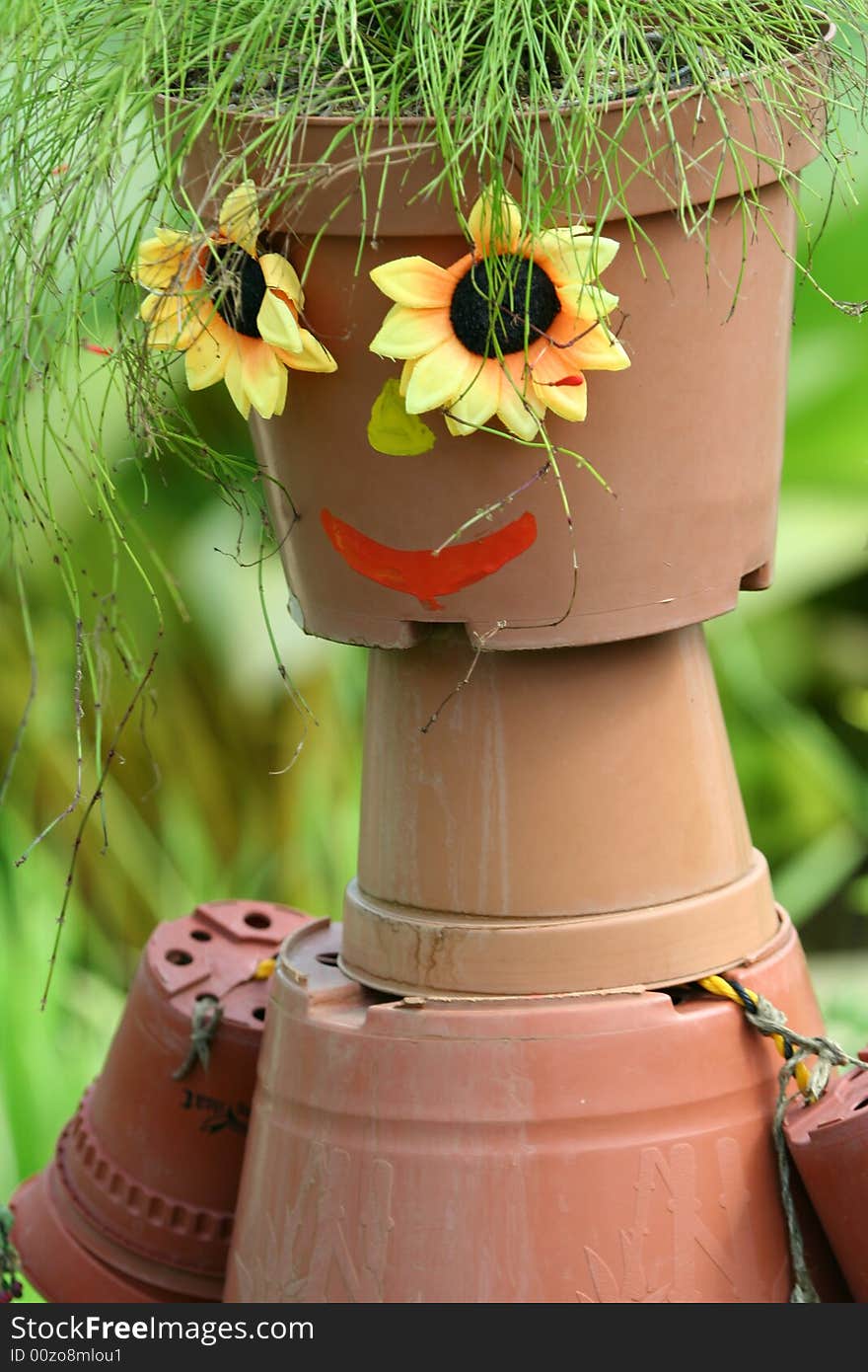 Smiling face and flower pots