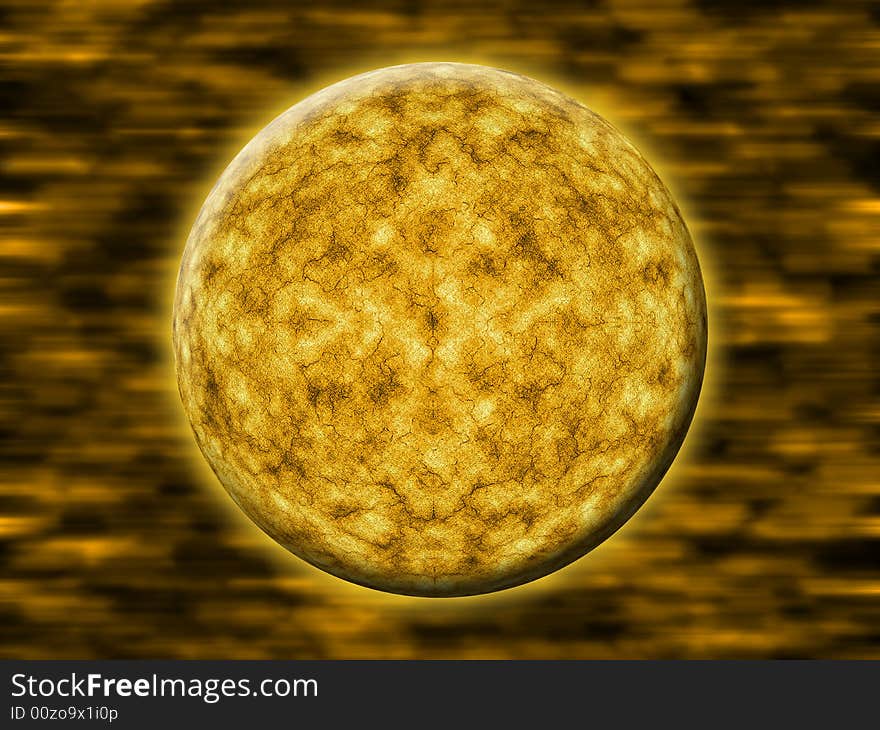 Illustration of yellow planet in deep space