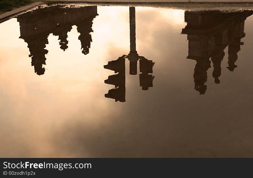 Poland szczecin reflection in puddle