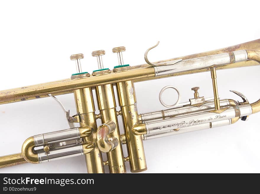 Close up of brass vintage trumpet. Close up of brass vintage trumpet