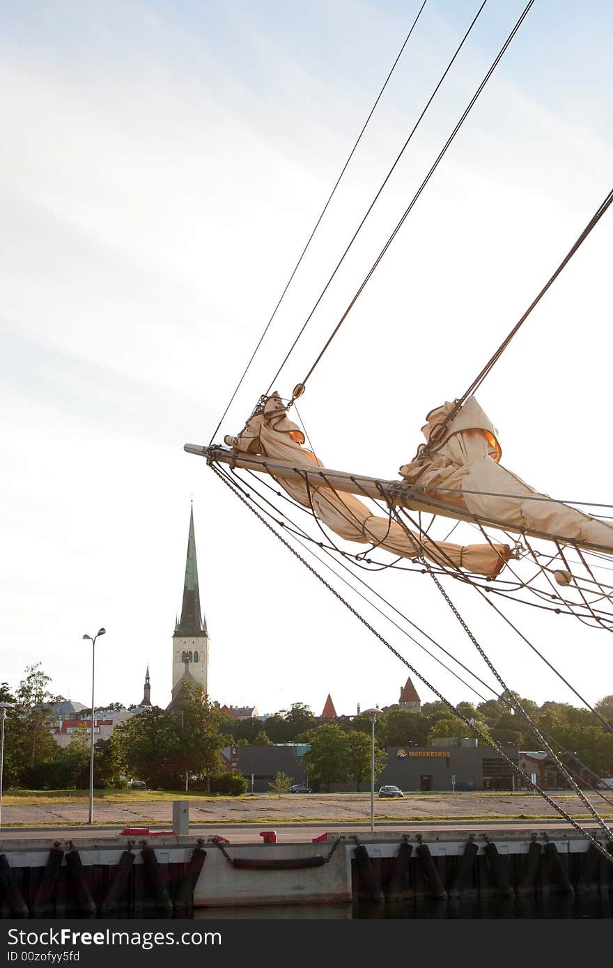 The old sailing ship in city Tallinn