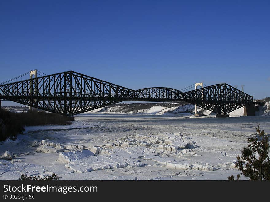 Above the Saint Lawrence brige in winter. Above the Saint Lawrence brige in winter