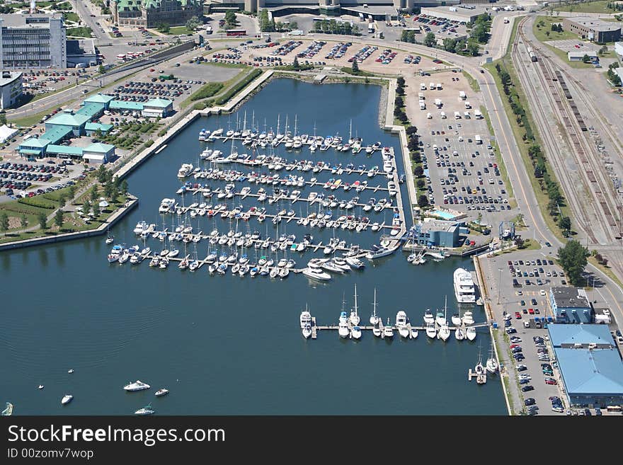 Boats in the port at the saint lawrence river