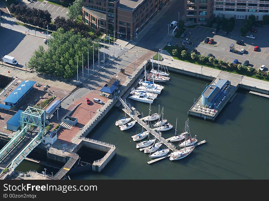 Boats in the port at the saint lawrence river. Boats in the port at the saint lawrence river