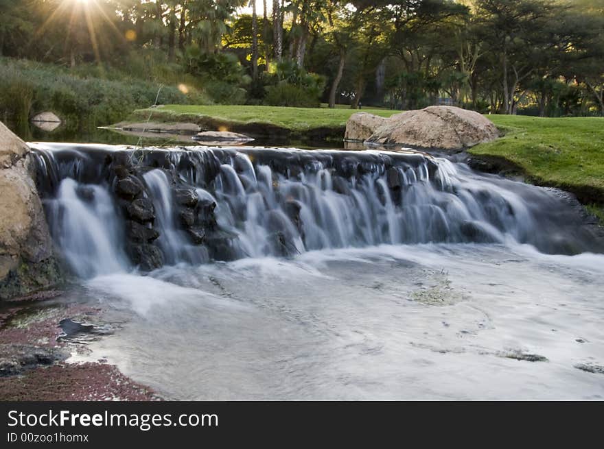 Running Stream At Sunset