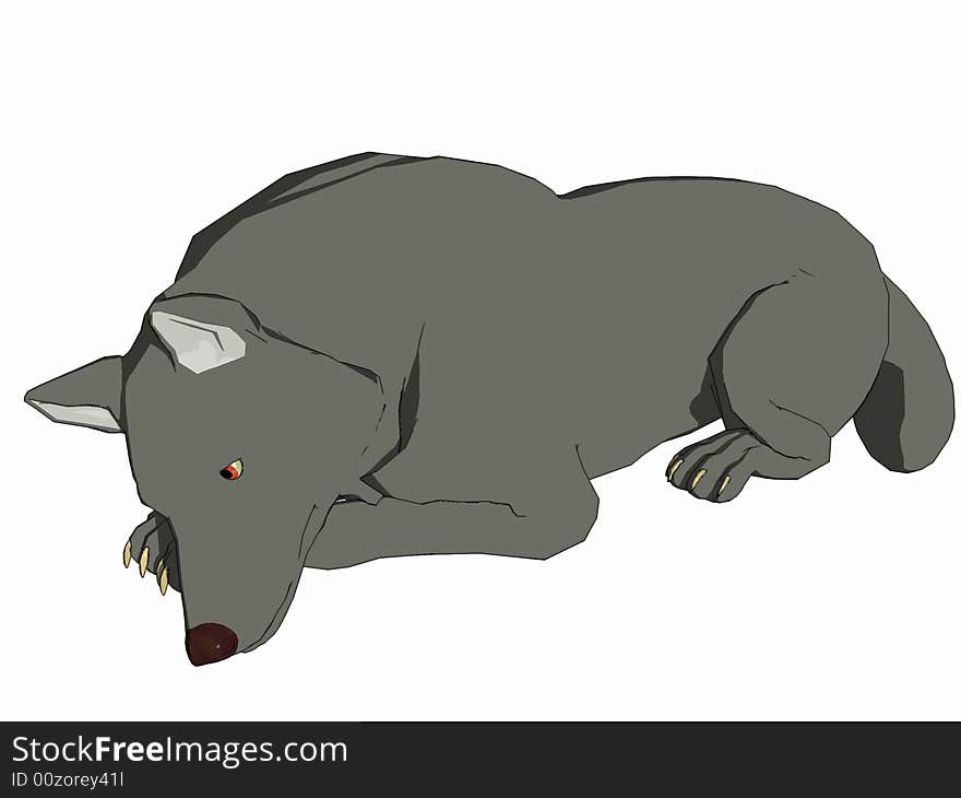 Cute cartoon style wolf sleeping, 3 dimensional model, computer generated image, render.