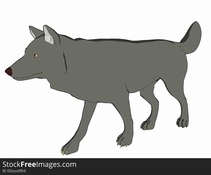 Cartoon style wolf, 3 dimensional model, computer generated image, render.