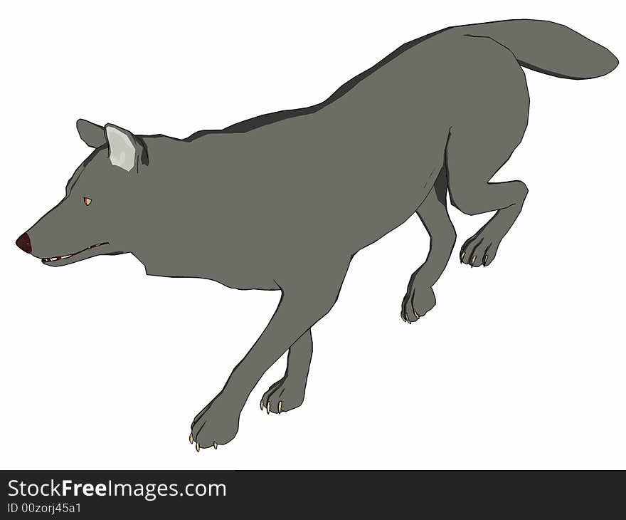 Cute cartoon style wolf, 3 dimensional model, computer generated image, render.