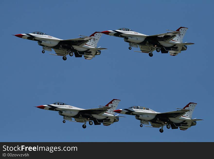 Thunderbird formation fly at air show in Quebec. Thunderbird formation fly at air show in Quebec