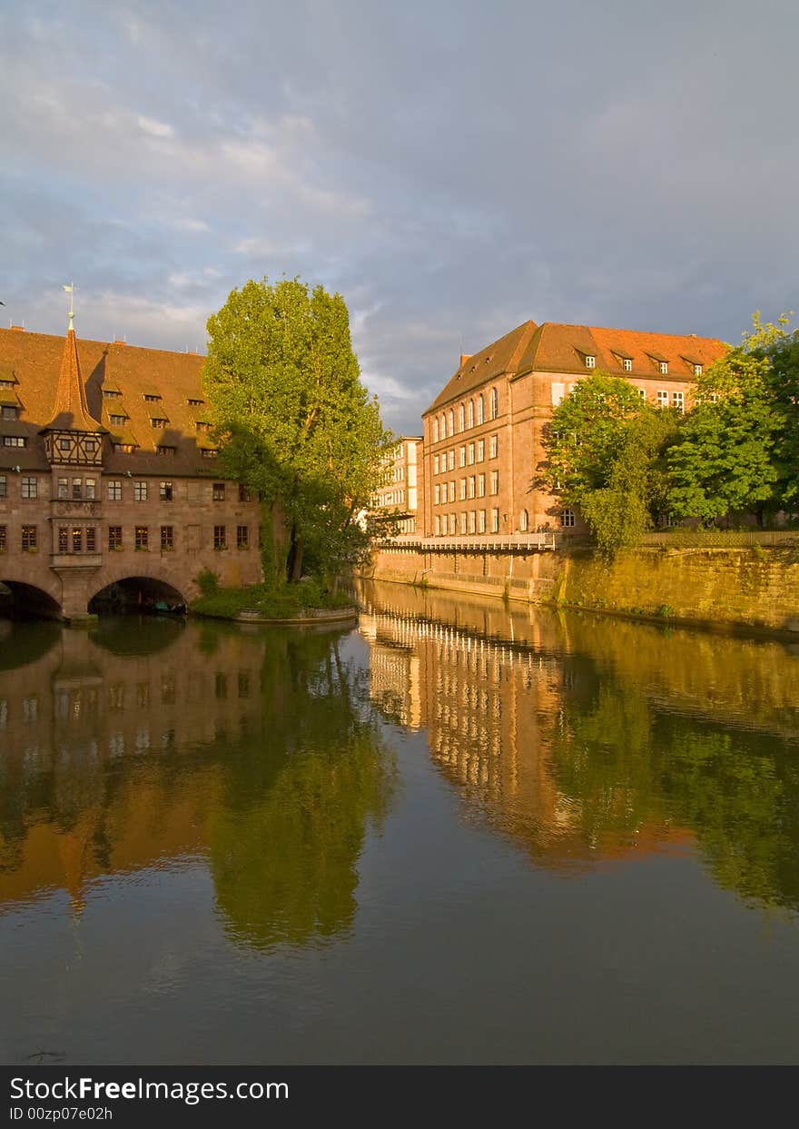 Town landscape in the light of evening sun. Town landscape in the light of evening sun