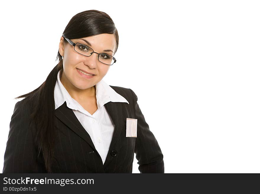 Attractive brunette businesswoman on white background