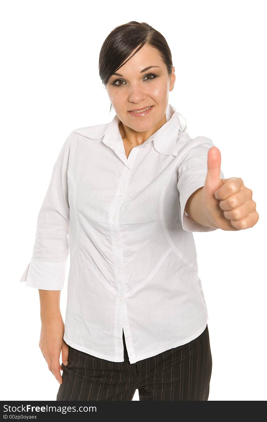 Attractive brunette businesswoman on white background