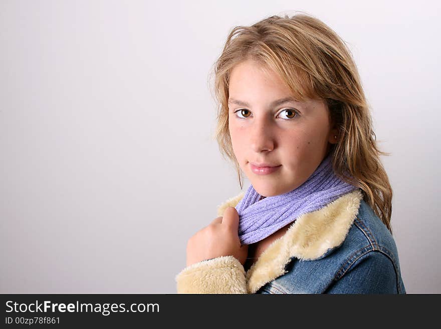 Teenage female model on a white background. Teenage female model on a white background