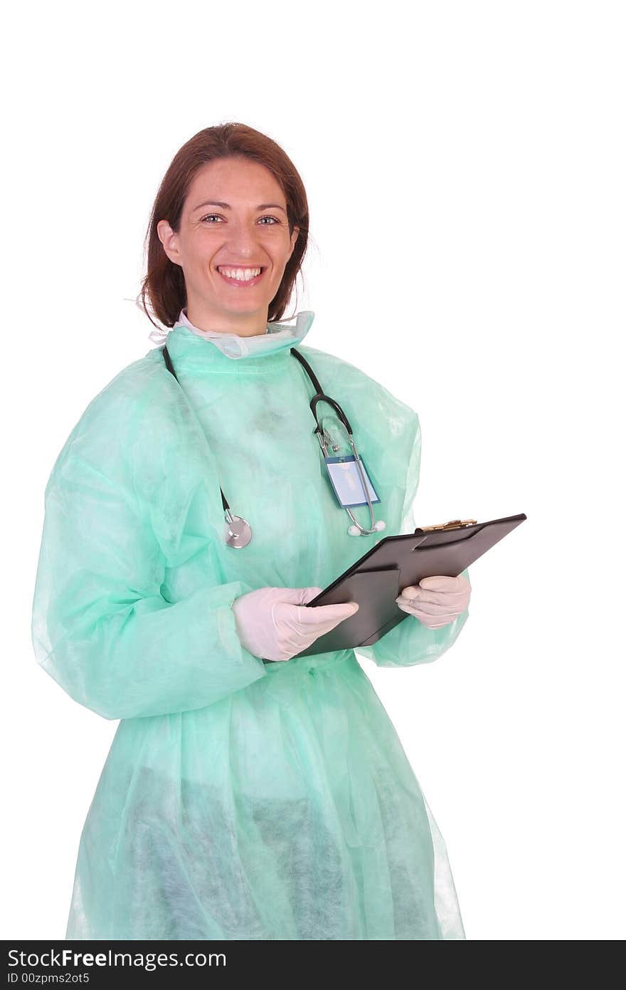 Healthcare worker with documents on white background