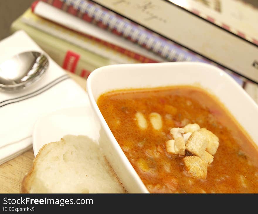 Bowl of minestrone soup with bread. Bowl of minestrone soup with bread