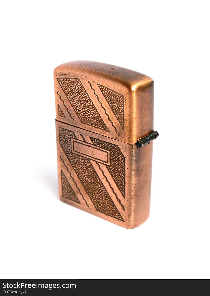 Old Bronze lighter on a white background