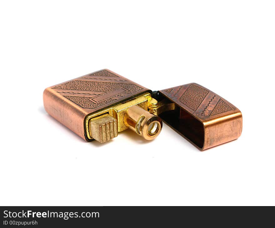 Old Bronze lighter on a white background