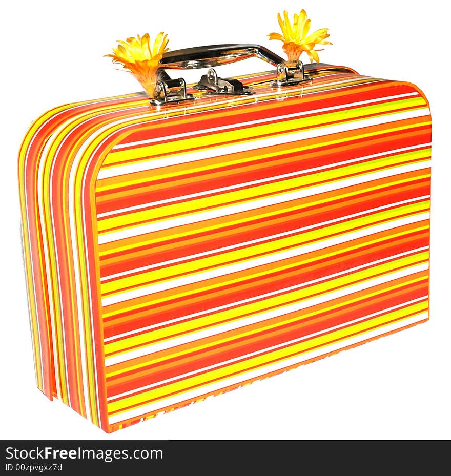 Striped suitcase with yellow flowers