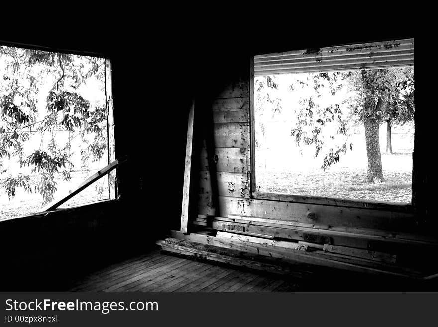 A photograph of the details of an abandoned house.