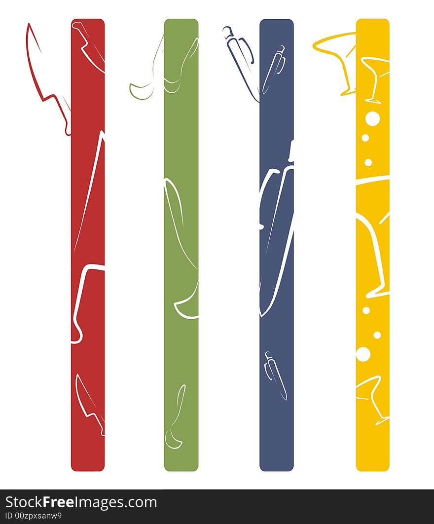 Gastronomy bookmark in four colors illustration on white background