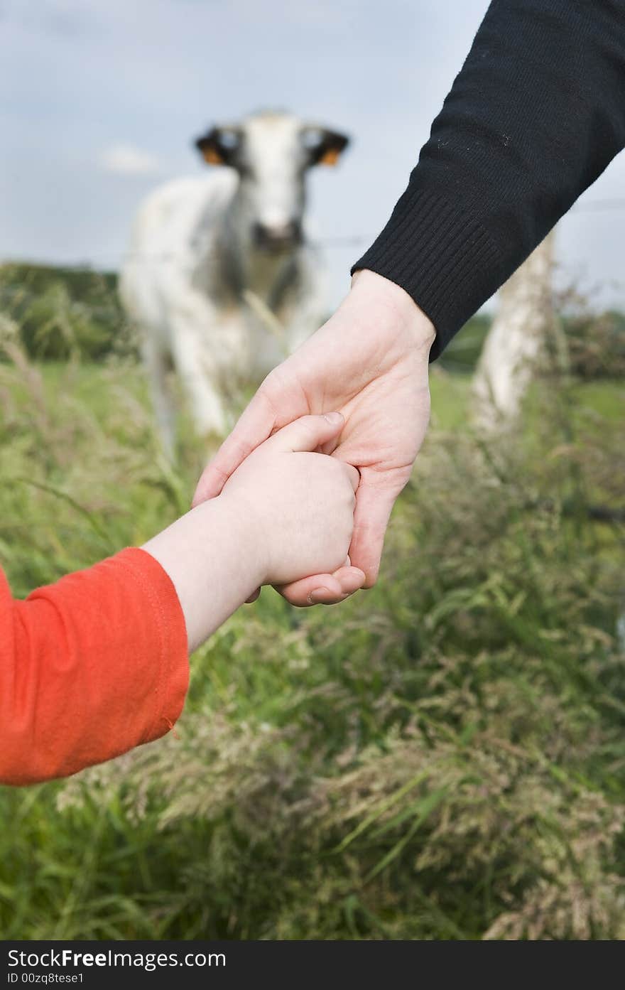 Little girl holding mother's hand. Little girl holding mother's hand