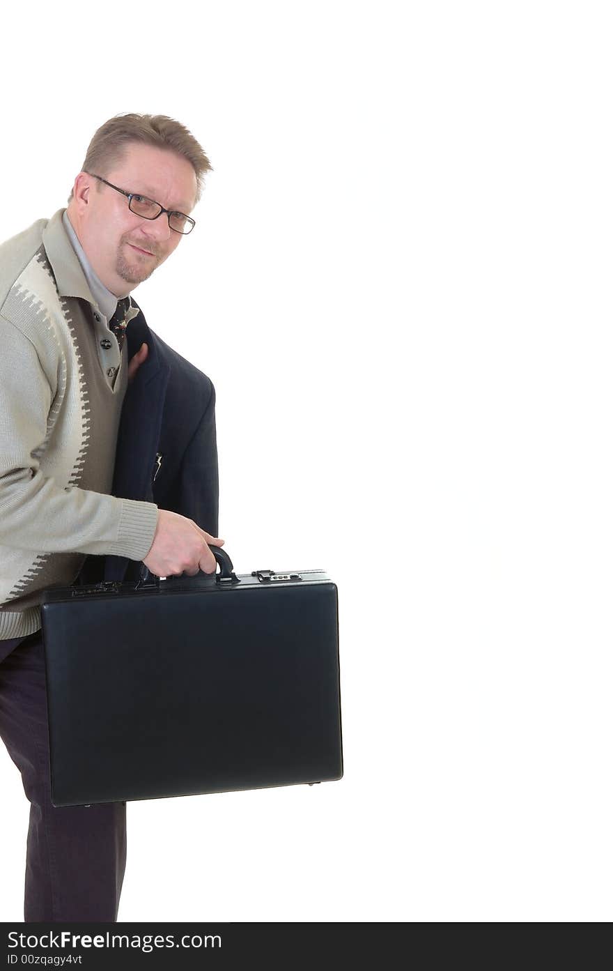 Middle aged smiling businessman, casual dressed, studio shot