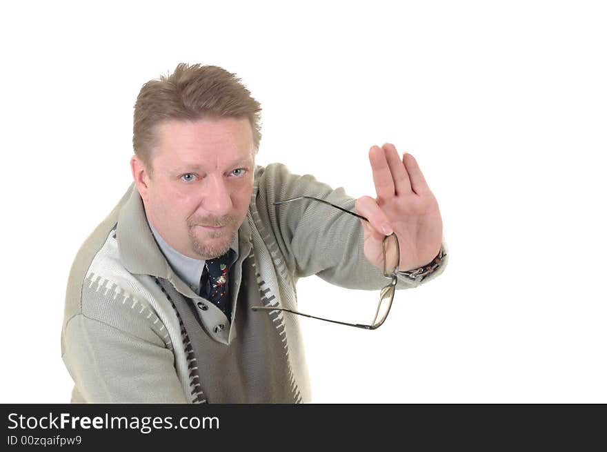 Middle aged smiling businessman, casual dressed, studio shot