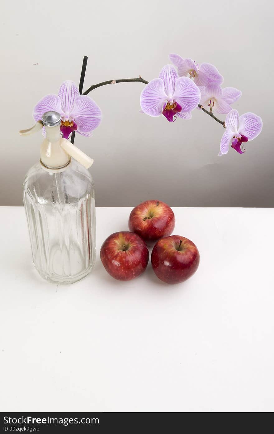 Still nature with orchids and apples