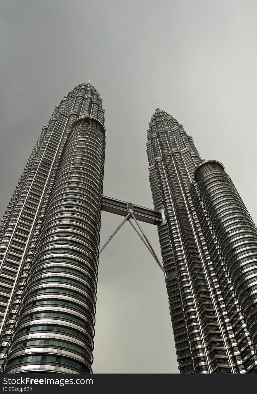 The Kuala Lumpur twin towers on a cloudy day