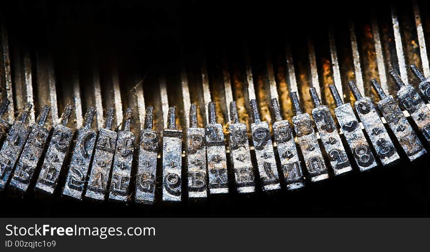 Close up on vintage typewriter keys