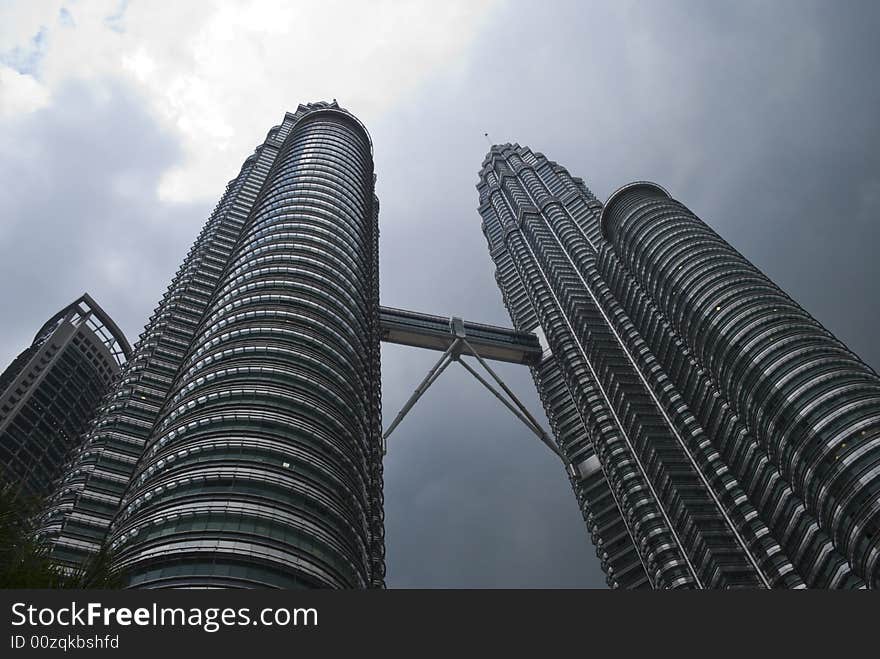 The Kuala Lumpur twin towers on a cloudy day