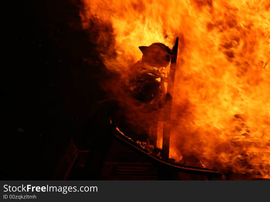 Celebration of st joan, a burning man on flames