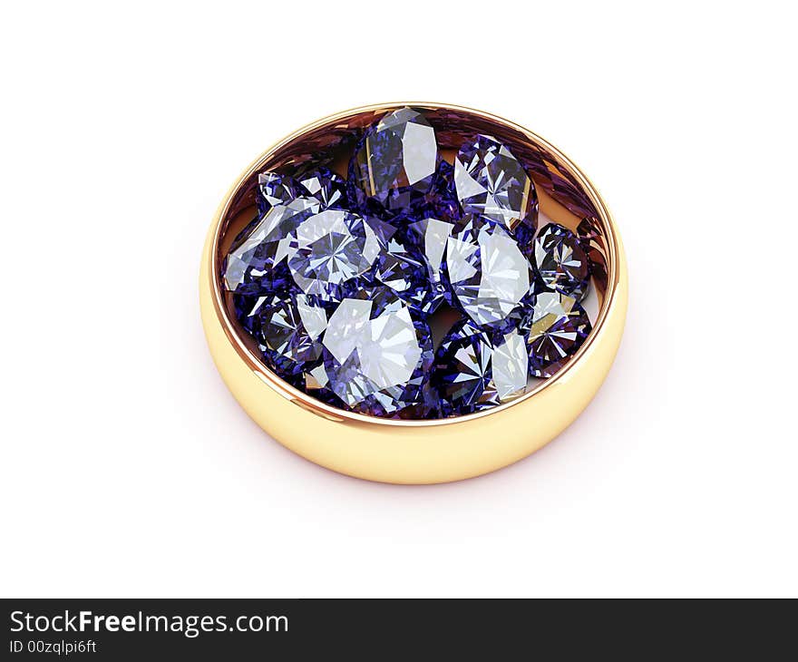 A close up of a diamond and gold ring over a white background. A close up of a diamond and gold ring over a white background