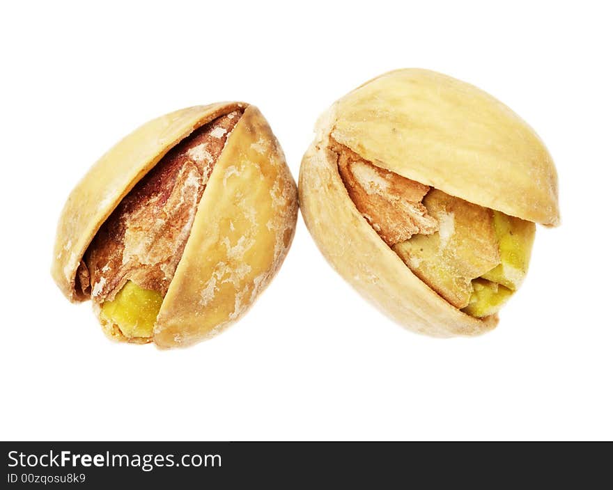 Two Pistachios On White Background