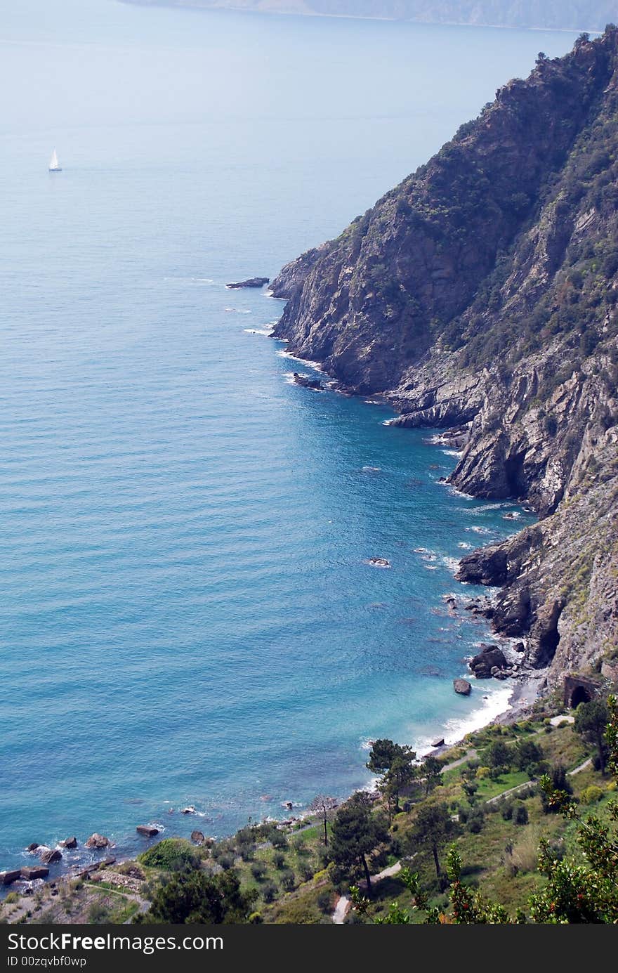 Blue sea in the Cinque Terre in Liguria, Italy. Cinque Terre is humanity's world patrimony.