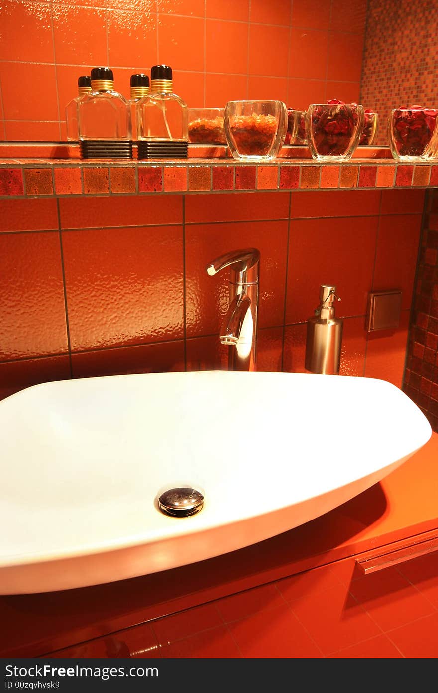 Interior of red modern toilet. Interior of red modern toilet