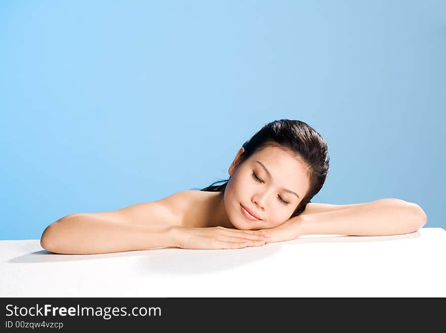 Refreshing and clean face of young woman feels relaxing. Refreshing and clean face of young woman feels relaxing