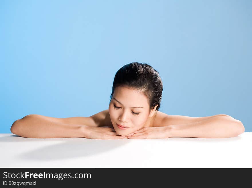 Refreshing and clean face of young woman feels relaxing. Refreshing and clean face of young woman feels relaxing