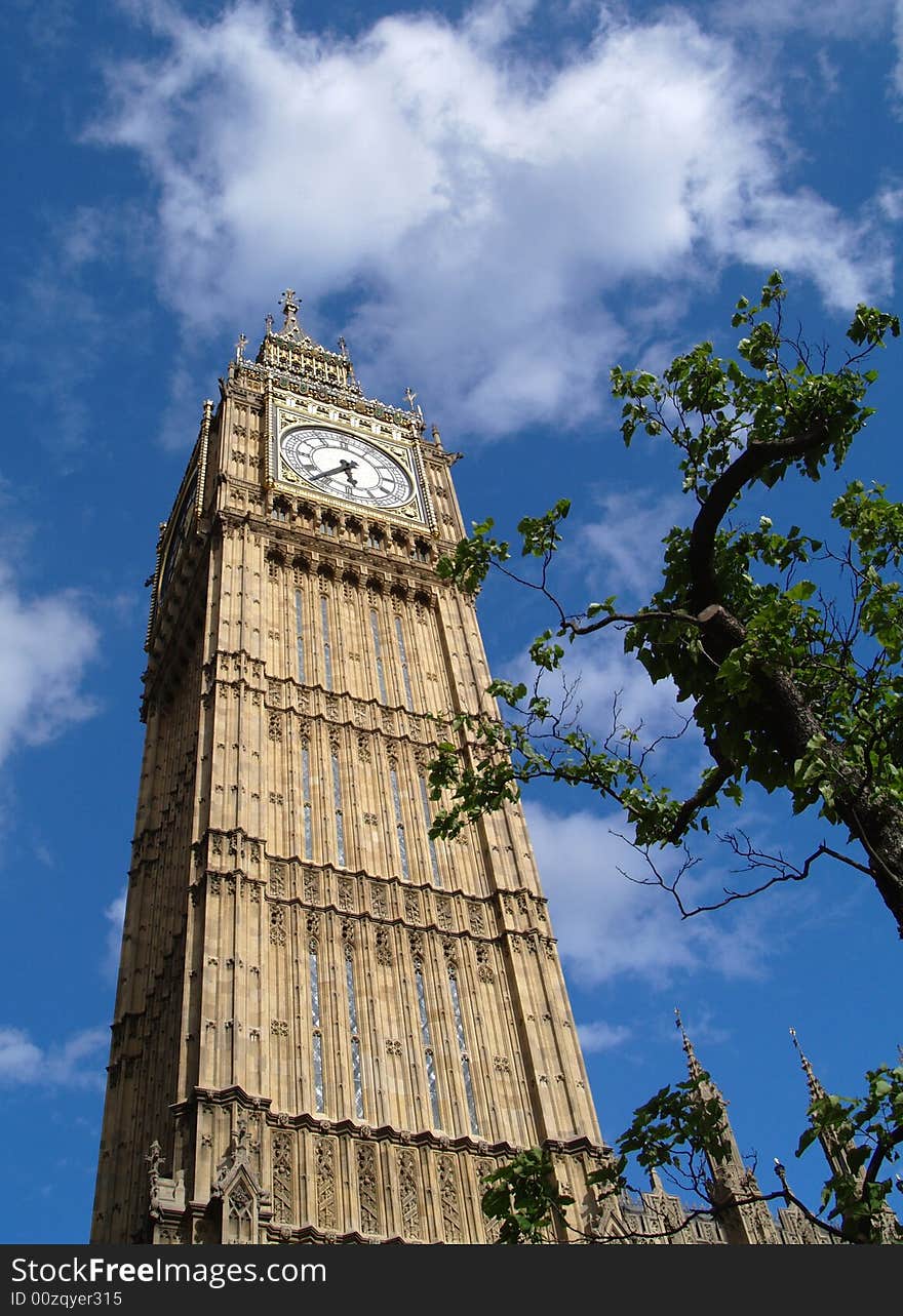 Looking up at the tower and clock of Big Ben in London Westminster. Looking up at the tower and clock of Big Ben in London Westminster.