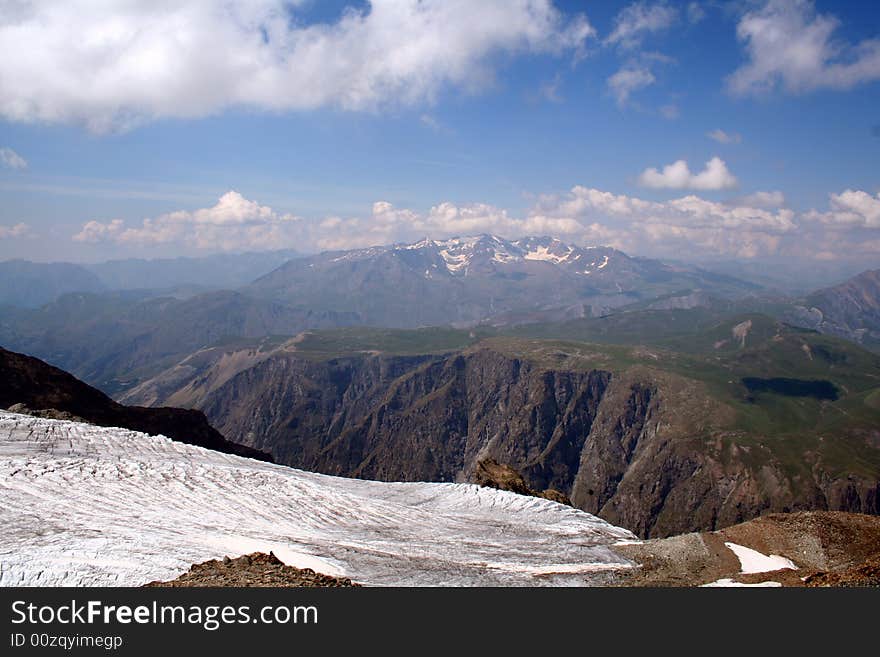 View of mont blanc from glacier in the alps