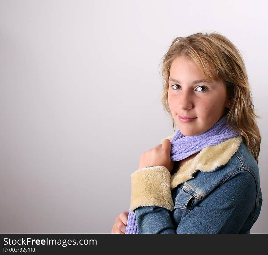 Teenage female model on a white background. Teenage female model on a white background