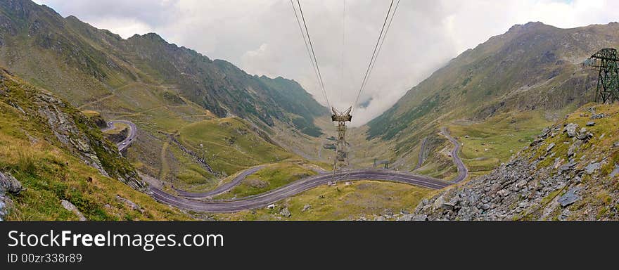 Panoramic view of the Transfagarasan motorway in the Fagaras mountains, Romania. Panoramic view of the Transfagarasan motorway in the Fagaras mountains, Romania.