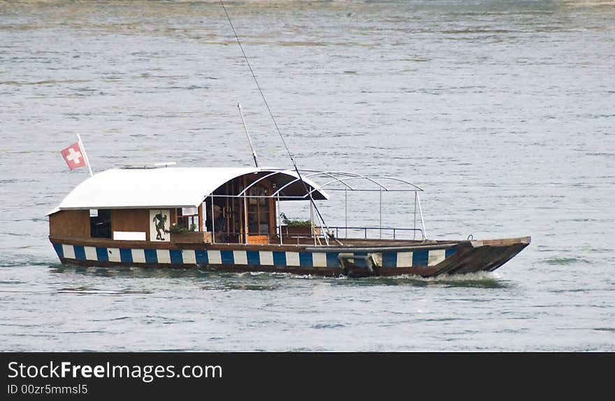 Historc Ferry \Vogel Gryff\ crossing the Rhine. Historc Ferry \Vogel Gryff\ crossing the Rhine