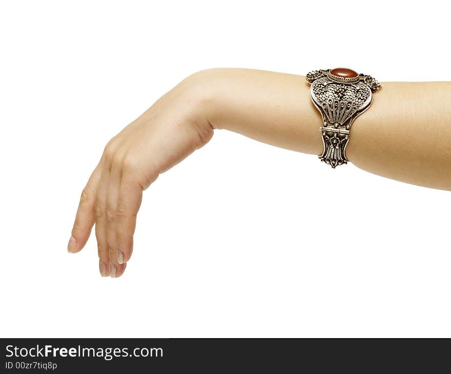 Silver bracelet on white background isolated. Silver bracelet on white background isolated