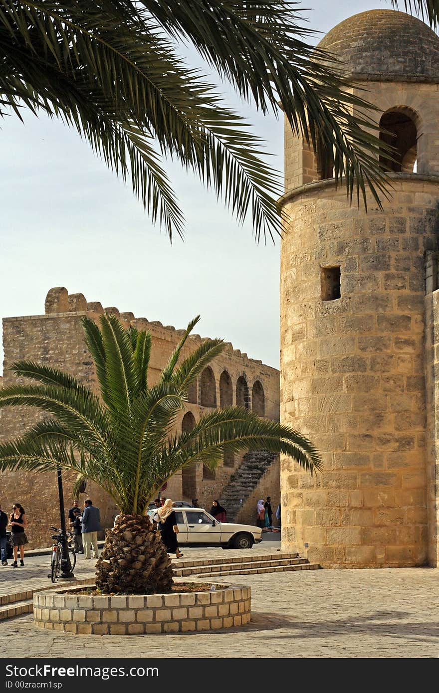 Old arabian tower and wall. Old arabian tower and wall