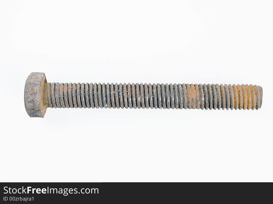 Rusted bolt against white background