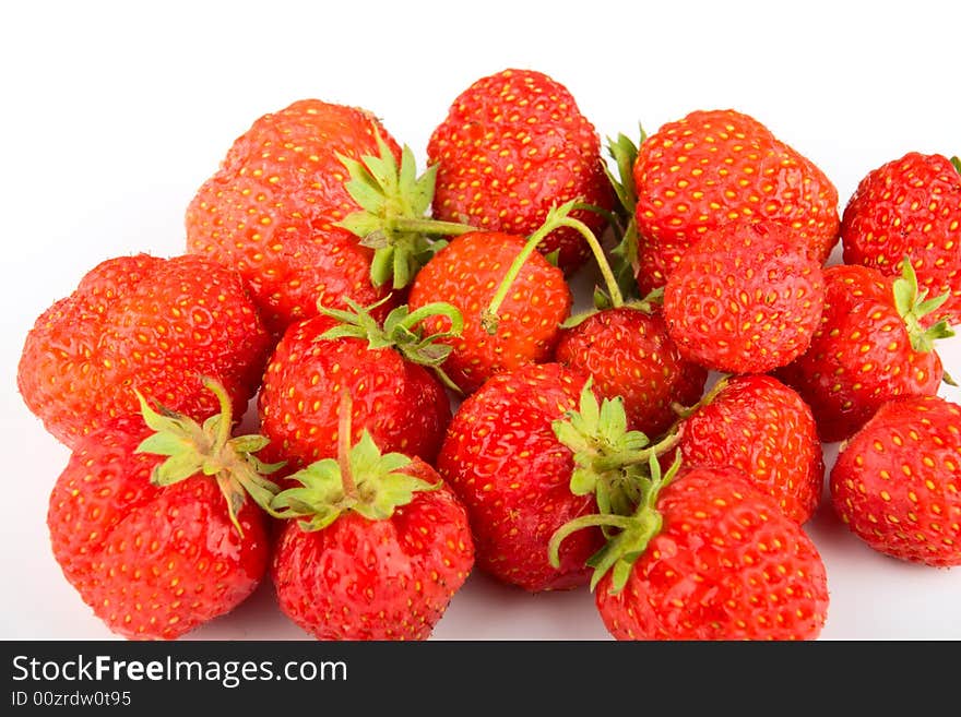 Red fresh strawberries isolated on white background