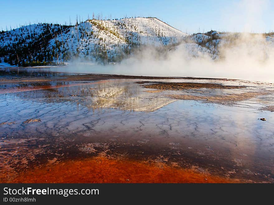 The Grand Prismatic Springs of Midway Geyser Basin, Yellowstone National Park.