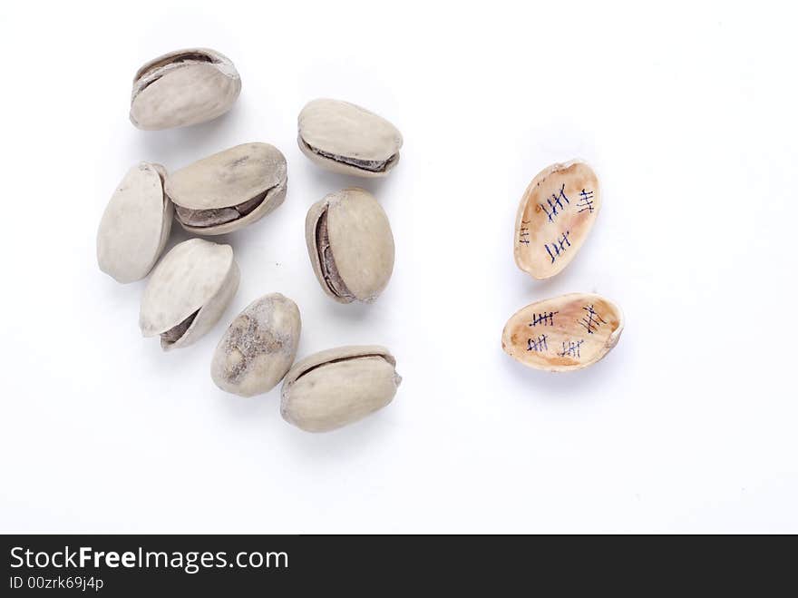 Good salted pistachio at white background